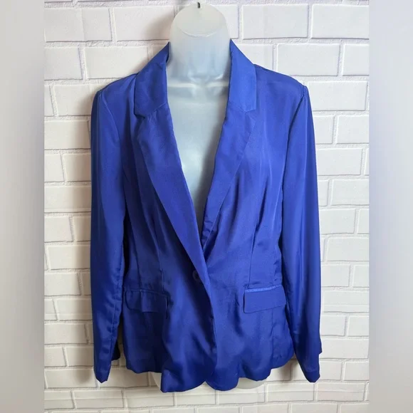 Dana Buchman Royal Blue Satin Blazer Size 8 Single Button Career Jacket - Picture 6 of 14